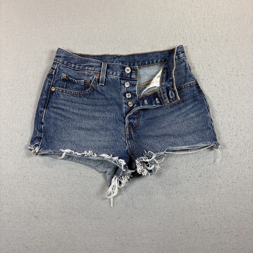 Levi's 501 Cut Off Denim Shorts Womens W27 Button Fly Raw‎ Hem Festival